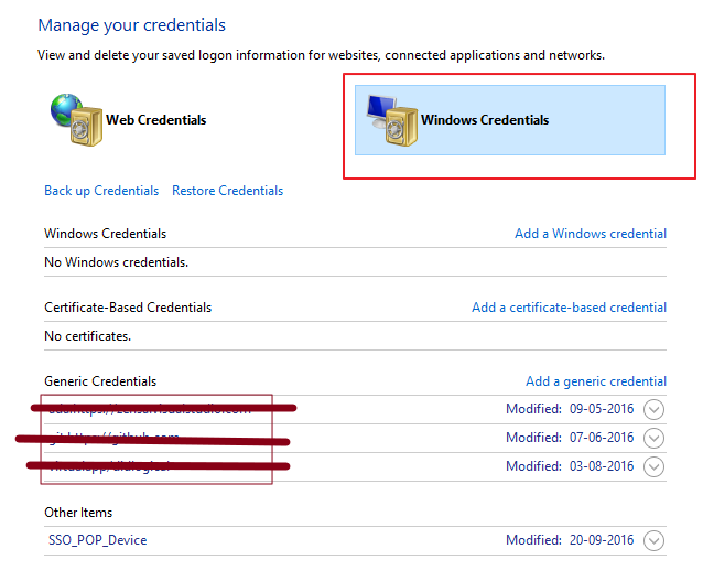 Windows учетные данные